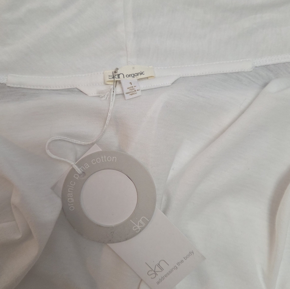 Skin Organic Pima Cotton White Belted Shawl Collar Robe Size 1 NWT Luxury Lounge - Picture 8 of 10